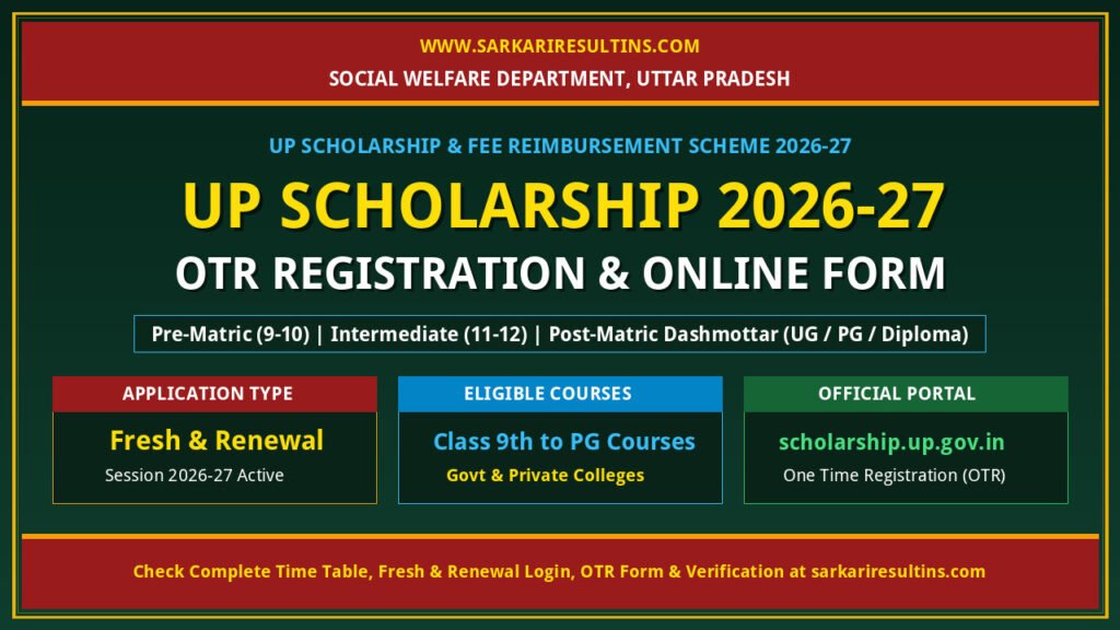 UP Scholarship 2026-27 Online Form OTR Registration Fresh and Renewal
